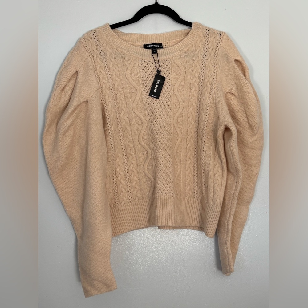 EXPRESS PUFFY SLEEVE SWEATER beige cream brand new with tags NWT